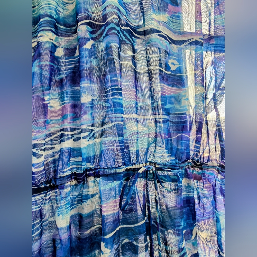 LAUREN RALPH LAUREN Calypso Ikat Blue Print Semi Sheer Swim CoverUp Mini Dress M - Picture 4 of 9